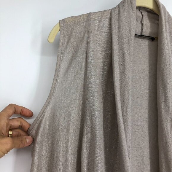 alice + olivia taupe sleeveless flowy draping high low cardigan 100% linen XS - Picture 6 of 14